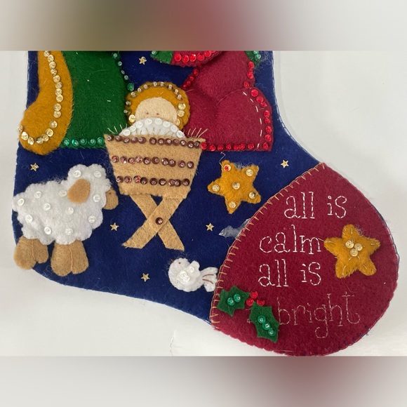 Bucilla 18” Felt Christmas Stocking “Silent Night” 85173 Nativity Completed - Picture 4 of 8